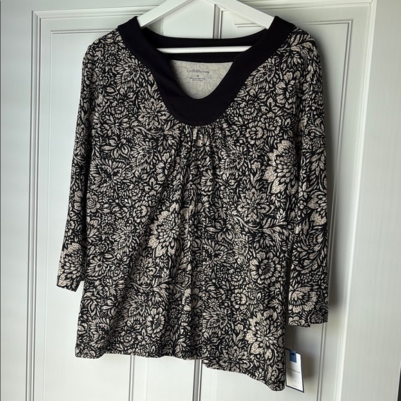 NEW Croft & Barrow Black and Cream Blouse Medium - Picture 1 of 5